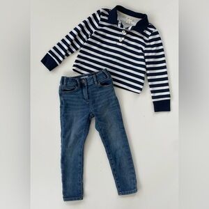 J.Crew Crewcuts Girls Navy White Striped Jeans Outfit LOT OF TWO Size XS, 4/5